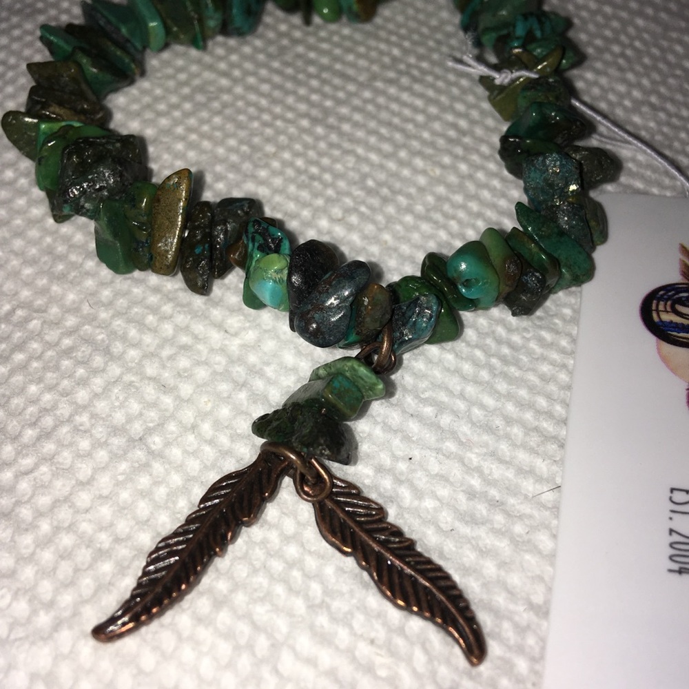 Natural Turquoise Bracelet w/Copper Feathers